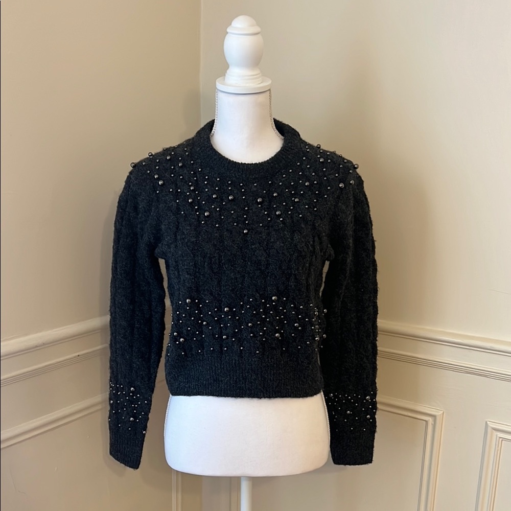 Primark Elegant Dark Brown Sweater with Pearl Accents